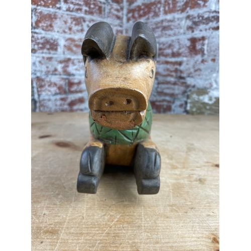 168 - Vintage Hand Carved Children's Rocking Pig Toy