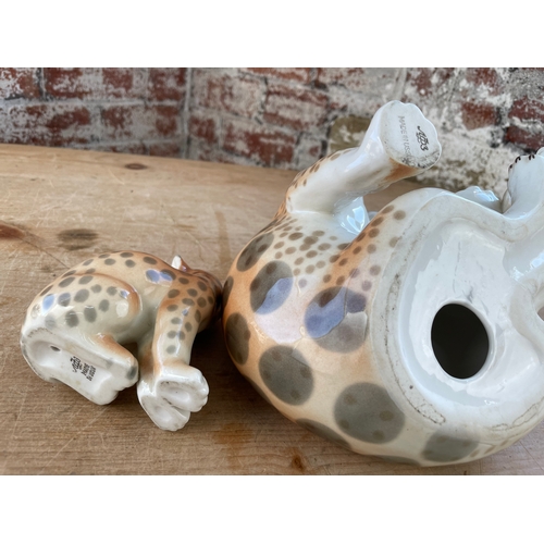 39 - Mid Century Lomonosov Porcelain Large Cheetah & Cub. Made In The USSR