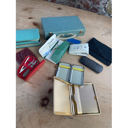 133 - Group Of Vintage Items Inc. Cigarette Cases, Jewellery Boxes & Manicure Sets.