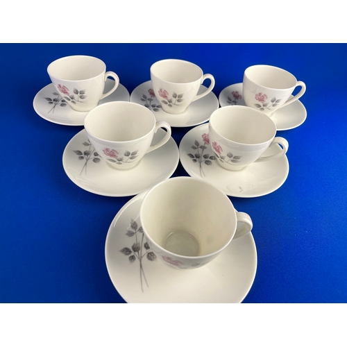 308 - 6 Royal Doulton Pillar Rose Cups & Saucers.