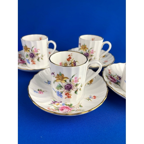 311 - 4x Royal Worcester Roanoke Design Demitasse Cups & Saucers.