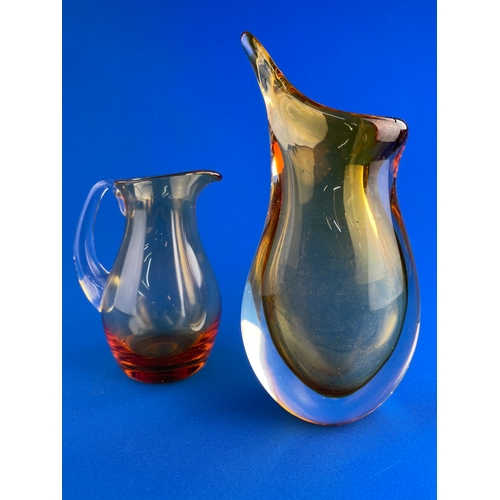 210 - Murano Sommerso Teardrop Vase Suguso Glass & Whitefriars Jug