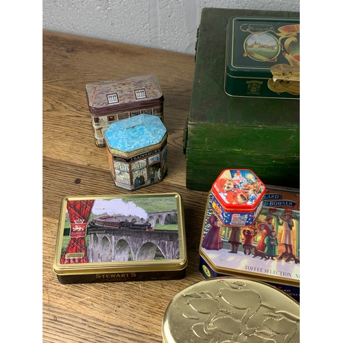 147 - Vintage and modern Tins and Vintage Wooden Box