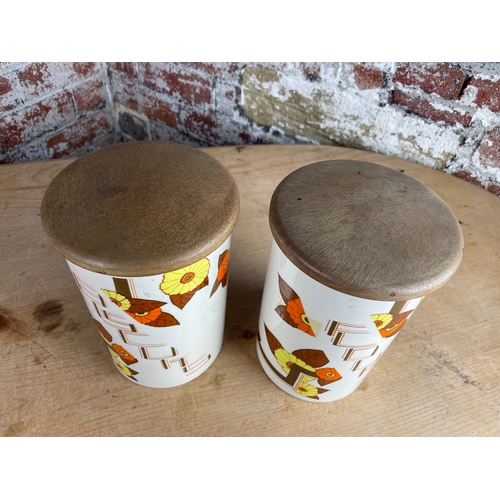 242 - Rare Crown Devon Mid Century Flour & Biscuit Barrels. Autumn 69 Pattern Designed By Paul Owen