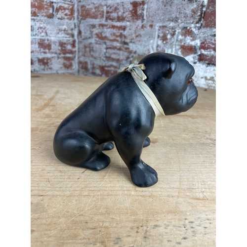 247 - 1920's Ceramic Black Bulldog Figure. Made In England With Glass Eyes.