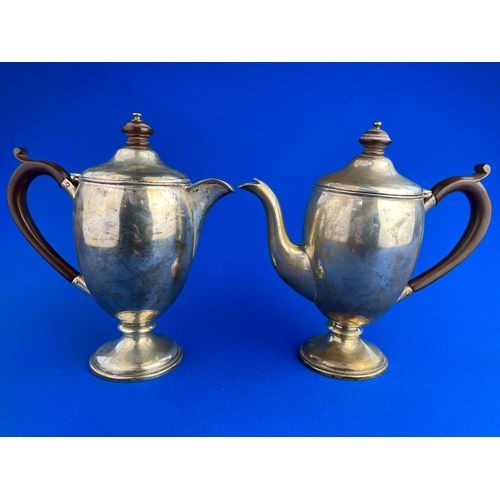 12 - Art Deco Sterling Silver Tea & Coffee Pots With Bakelite Handles & Finials. 535g Gross. Hallmark She... 