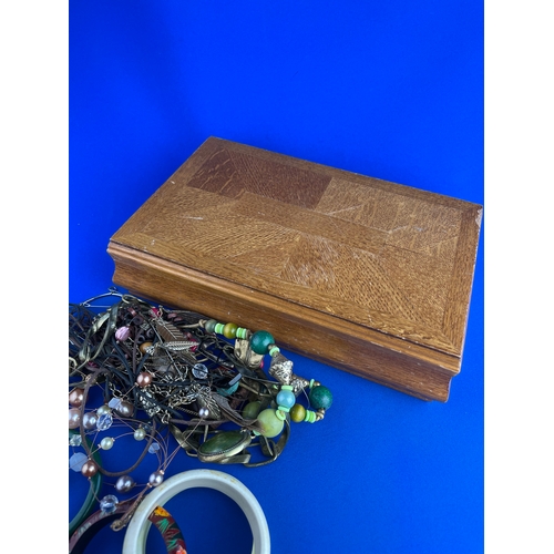 15 - Vintage Oak Jewellery Box & Costume Jewellery.