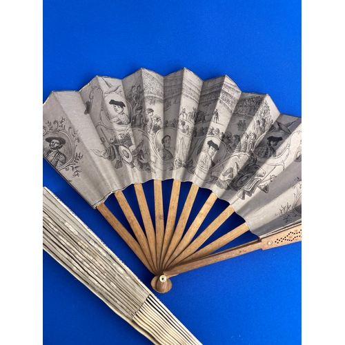 109 - 1930's Orange Ostrich Feather Fan, Silk & Bone Fan (a/f) & Spanish Paper Fan (a/f)