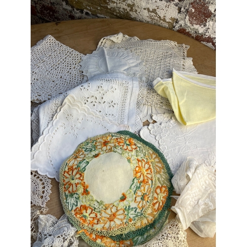 117 - Good Quality Vintage Doilies, Linen & Silk Items.