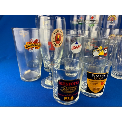 72 - Very Large Collection of Advertising Beer and Whisky Glasses- Great Variety - Breweriana Advertising... 