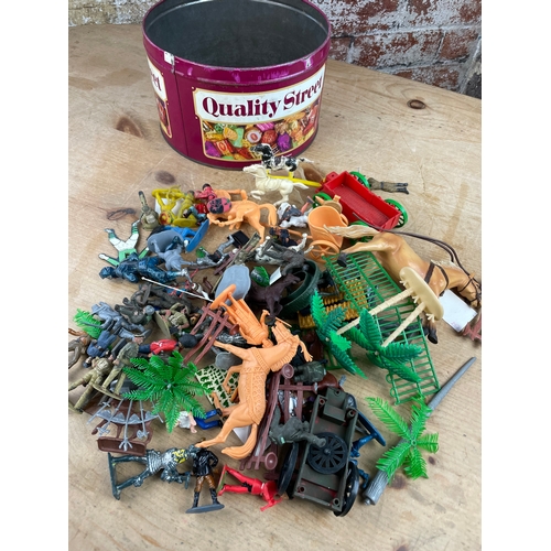 48 - Tin Of Vintage Plastic Figures Inc. Soldiers etc.