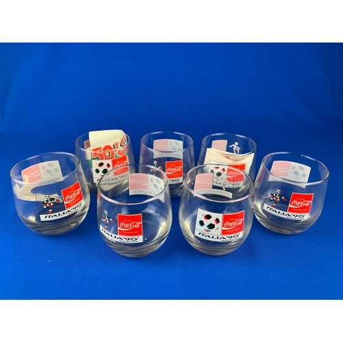 87 - Seven Italia '90 Coca-Cola Promotional 1990 World Cup Glasses in Original Packing