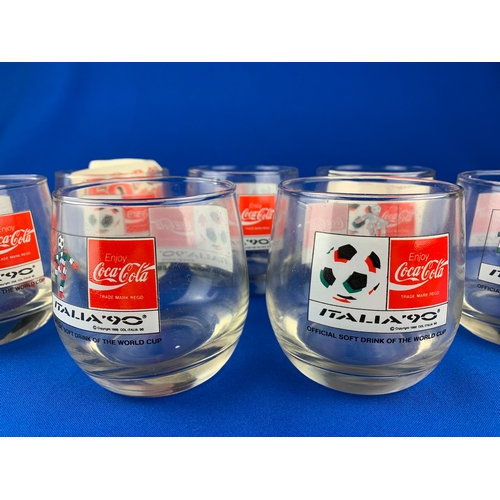 87 - Seven Italia '90 Coca-Cola Promotional 1990 World Cup Glasses in Original Packing