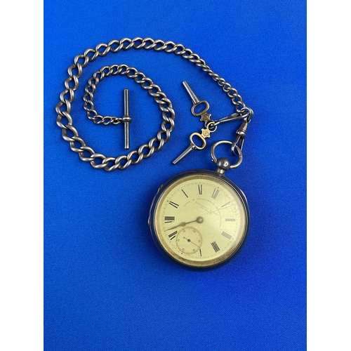 18 - 1904 Fattorini & Sons Sterling Silver Pocket Watch, Working. With Hallmarked Silver Fob Chain 42g.