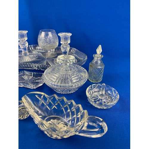 229 - Large Collection of Vintage Glass Ware to inc. Salts, Bon bon Jars, Antique bottles with Stoppers, D... 