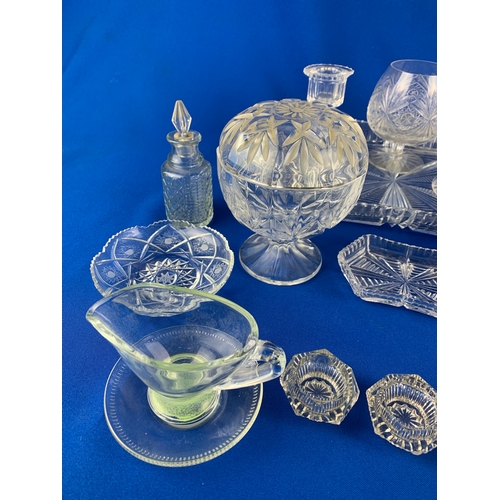 229 - Large Collection of Vintage Glass Ware to inc. Salts, Bon bon Jars, Antique bottles with Stoppers, D... 