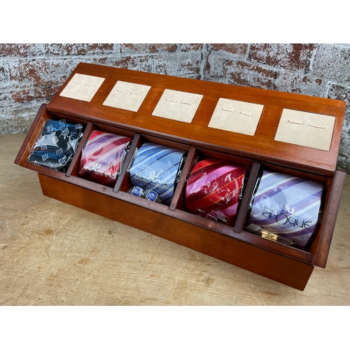 342 - Gui Laroque Wooden Tie & Cufflink Display Box With Ties & Some Cufflinks