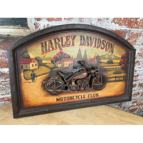 28 - Vintage Carved Wooden Harley Davidson Wall Plaque