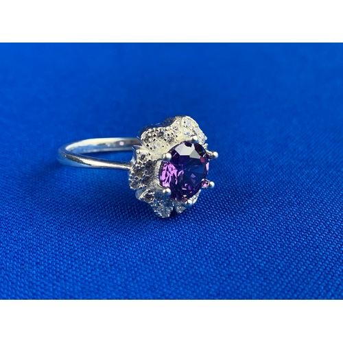 12A - As New Boxed 925 Silver Ring with Violet Stone