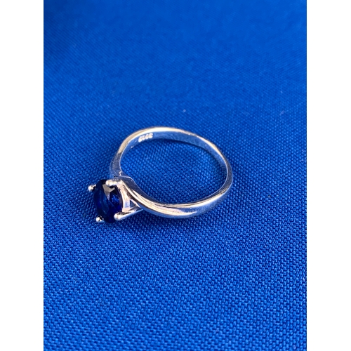 12C - As New Boxed 925 Silver Ring with Blue Stone