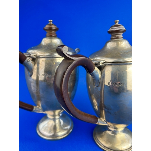 16 - Art Deco Sterling Silver Tea & Coffee Pots With Bakelite Handles & Finials. 535g Gross. Hallmark She... 