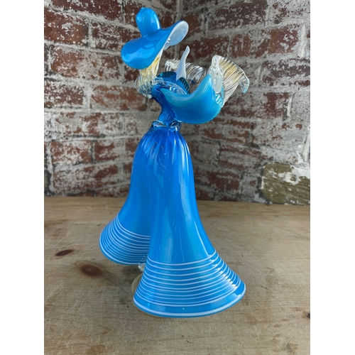 179 - Murano Blue Dancing Lady Figurine. Venetian Old Style Goldoniani Glass Lady. a/f