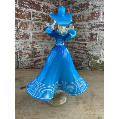 179 - Murano Blue Dancing Lady Figurine. Venetian Old Style Goldoniani Glass Lady. a/f