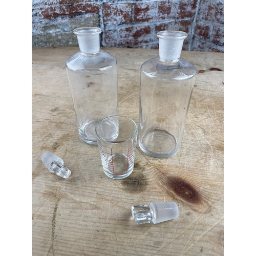 319 - Vintage Apothecary Or Scientific Bottles & Measuring Beaker