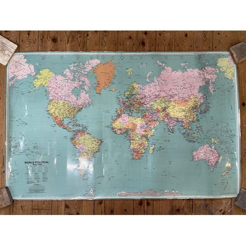 358 - Large Vintag School World Political Wall Map 148cm x 94cm