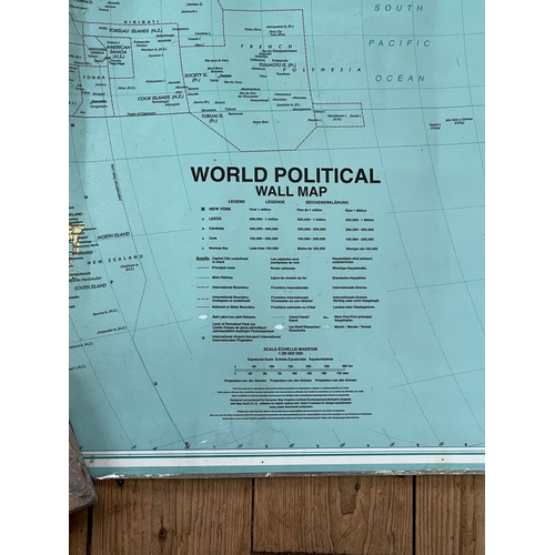 358 - Large Vintag School World Political Wall Map 148cm x 94cm