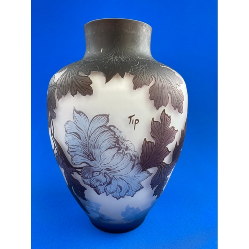 178 - Large Emile Galle Reproduction Cameo Vase Marked Galle Tip