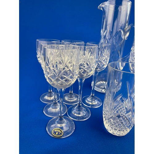 177 - Set Of Quality Cut Crystal Glasses & Jug. 6x Wine Glasses & 4x Champagen Flutes