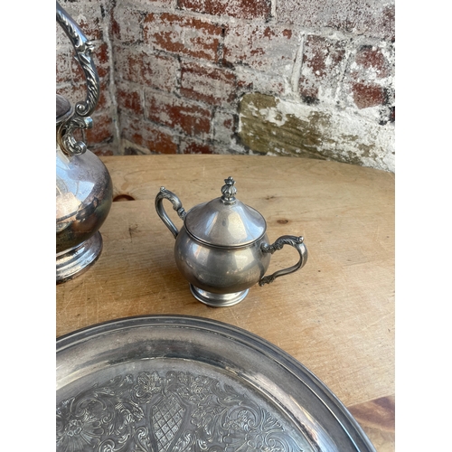 372 - Good Quality M&R Silver Plated Tea Service With Trays.