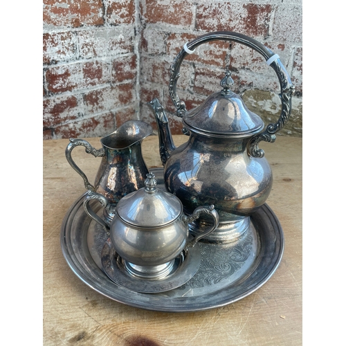 372 - Good Quality M&R Silver Plated Tea Service With Trays.