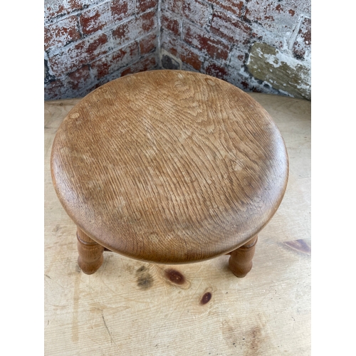 491 - Vintage Oak Three Leg Milking Stool With HRH Monogram