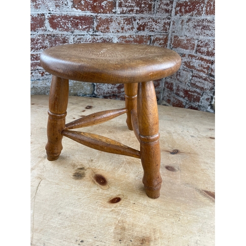 491 - Vintage Oak Three Leg Milking Stool With HRH Monogram