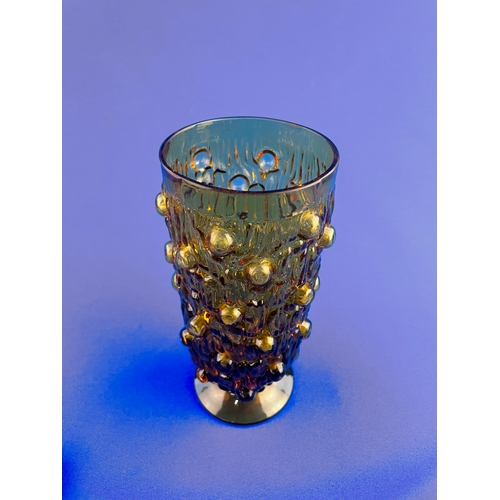 143 - Vintage Hobnail Textured Amber Glass Footed Vase