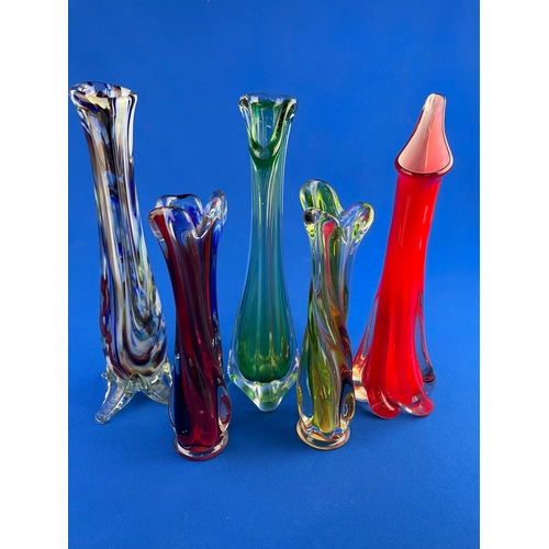 144 - 5x Mid Century Stretched / Swing Glass Finger Vases