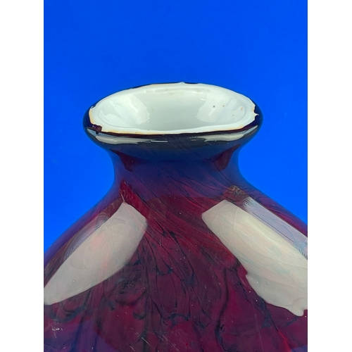 147 - Large Heavy Deep Red Onion Cased Glass Vase