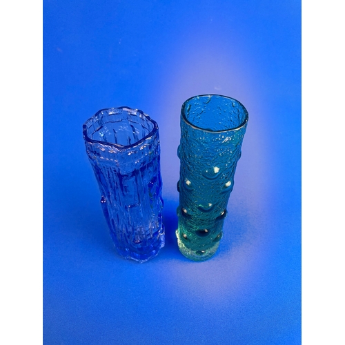 154 - Riihimaki Riihimaen Tamara Aladin Blue Glass Vase & Ravenhead Bark Effect Vase