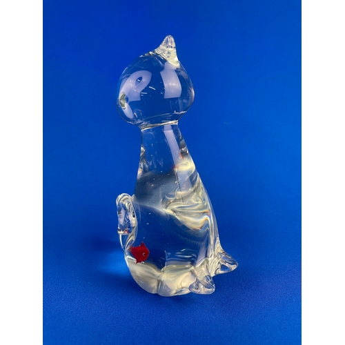 159 - Glass Cat Paperweight With Gold Fish Inside