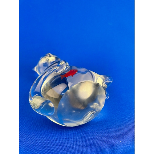 159 - Glass Cat Paperweight With Gold Fish Inside