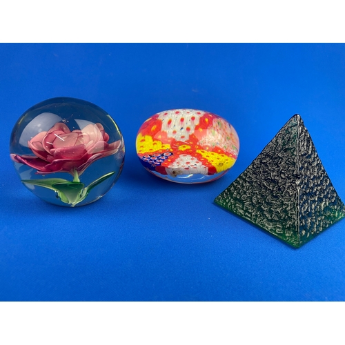 160 - Three Quality Paperweights Inc. Large Millefiori