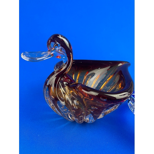 163 - Two Art Glass Swan Dishes With Controlled Bubbles