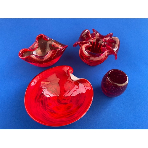 118 - Quartet Of Ruby Red Art Glasss