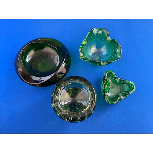 120 - Quartet Of Vintage Green Art Glass