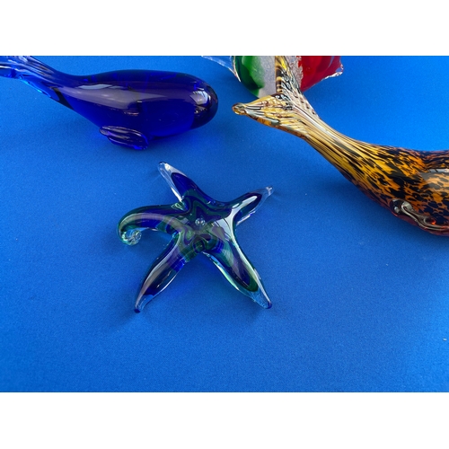 122 - Art Glass Whales, Fish & Starfish Paperweight