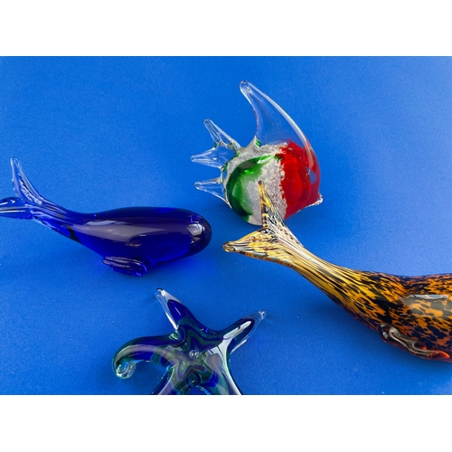 122 - Art Glass Whales, Fish & Starfish Paperweight