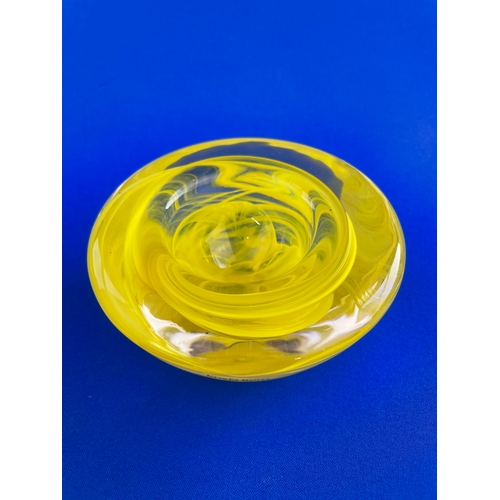 123 - Kosta Boda Yellow Swirl Bowl Candle Holder