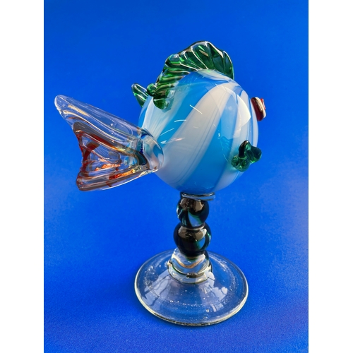 127 - Blown Art Glass Fish On Pedestal